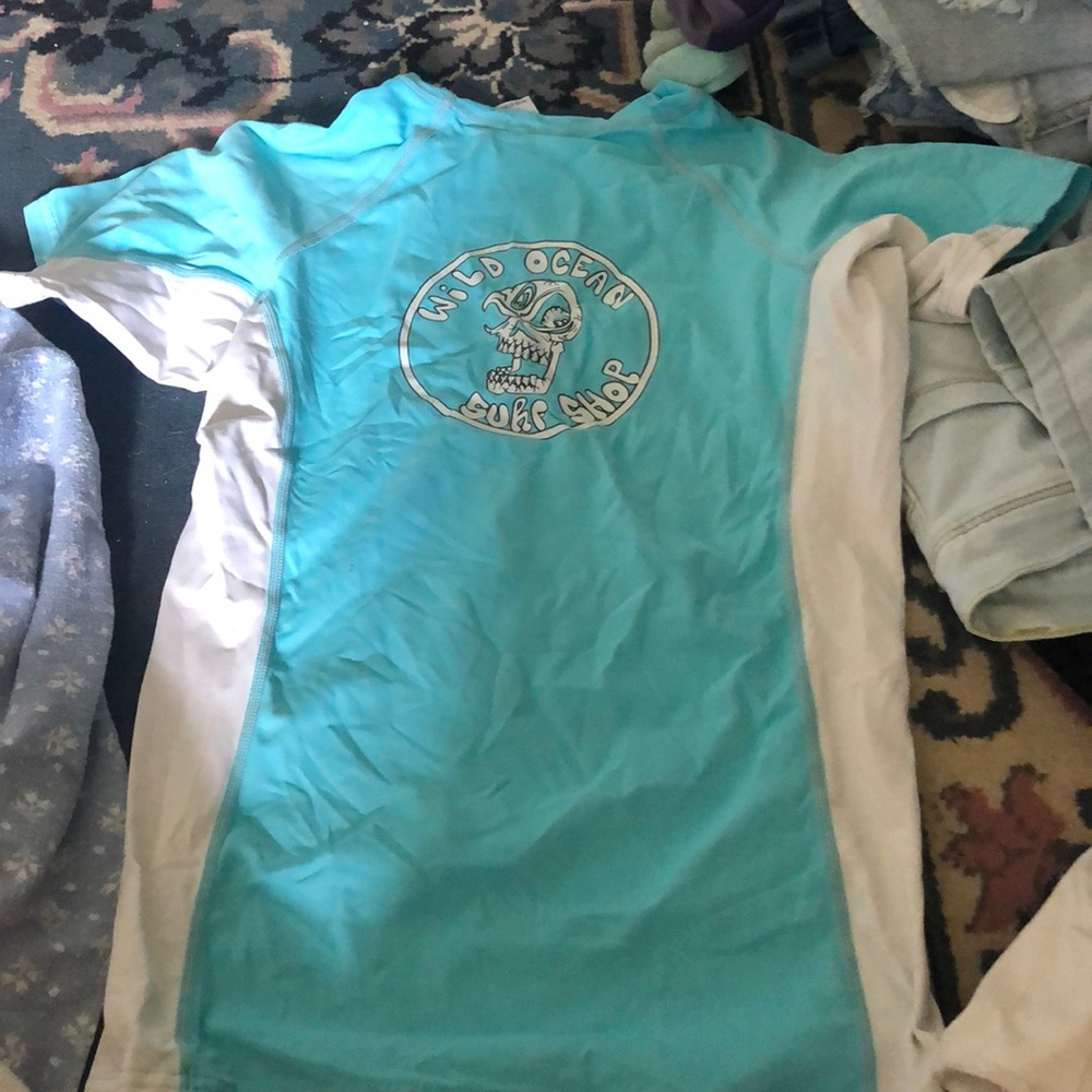 Blue and white swim shirt